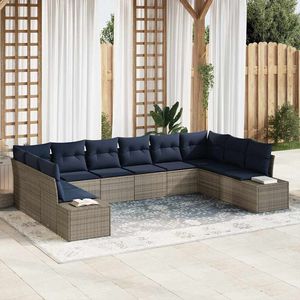 Juego de sofás de jardín de poliratán gris de 10 piezas con cojines - Product Image 1