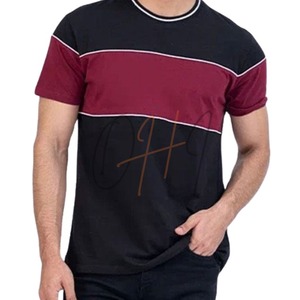 Camiseta de Cuello Redondo con Bloques de Color Tie-Dye para Hombre, Ajuste Holgado y Transpirable, 100% Algodón, Negro y Borgoña con Detalle de Ribete Blanco - Product Image 1