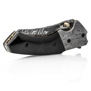 Damascus Deal DD-FK-535 Handmade Damascus Steel Hunting <b>Folding</b> <b>Knife</b> Straight Sheepsfoot Buffalo Horn Handle 58-62 HRC Hardness - Product Image 3