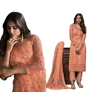 ชุดเดรสสตรีสไตล์ชาติพันธุ์สมัยใหม่สำหรับโอกาสพิเศษ ผ้าตาข่ายลายผีเสื้อ ซัลวาร์ คามีซ ดูปัตตา แฟชั่นอินเดีย ผ้าวิชิตราระดับพรีเมียม - Product Image 1