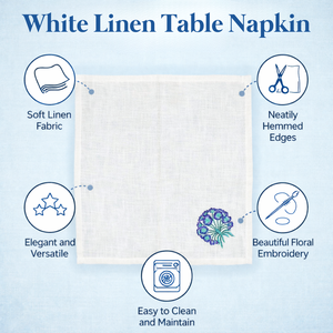 Serviette de table en coton écologique brodée à la main, réutilisable, douce, avec un design floral élégant pour la maison, le restaurant et les dîners - Product Image 3