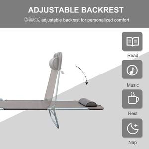 Chaise longue pliante marron à 5 positions inclinables pour l'extérieur, la piscine et le bronzage - Product Image 6