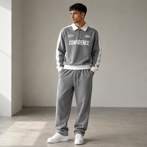 Conjunto de chándal de invierno para hombre, gris, con cremallera de un cuarto, de peso pesado 2 en 1, con logotipo personalizado y estampado Confidence, de manga larga, joggers casuales de corte holgado - Product Image 4