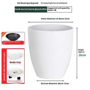 Pot de fleurs rond en résine émaillée pour décoration de salon, bassin de plantation surélevé épaissi, pot haut en plastique - Product Image 1