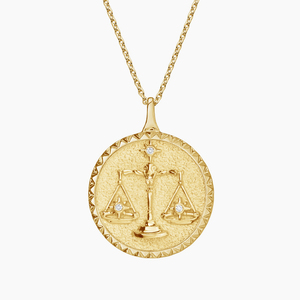 Collier pendentif en diamant avec médaillon des balances du zodiaque Libra - Product Image 1