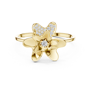 Anillos de oro macizo de 14k para mujer con diamantes de corte redondo minimalista en forma de flor, para regalo, compromiso, aniversario, boda - Product Image 1