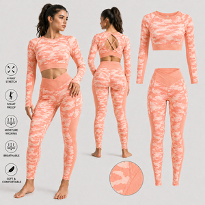 <b>Women</b> Gym Fitness Yoga Set Long Sleeve Crop <b>Top</b> High Waist Elastic Waist Leggings Breathable Four-Way Stretch <b>Compression</b> - Product Image 6