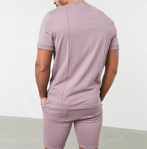 Ensemble T-shirt et short slim fit pour homme, design minimaliste, matière douce et extensible, tenue décontractée d'été, costume deux pièces sur mesure - Product Image 2