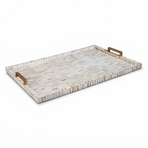 Bandeja Artesanal de Nácar con Asa de Lucite, Plato Rectangular con Incrustaciones de Concha para Decoración de Mesa de Centro y Mesas de Hotel - Product Image 3