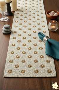 Cream <b>Gold</b> Embroidered Dot <b>Table</b> <b>Runner</b> Classic Cotton Home Decor - Product Image 4