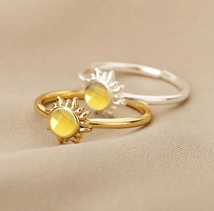 Fashion 6 MM Citrine Gemstone Sunburst <b>Rings</b> - Gold Plated <b>Adjustable</b> <b>Ring</b> for Women Jewelry - Product Image 1