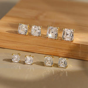 925 Sterling Silver Square Cut Moissanite Stud <b>Earrings</b> 1ct 2ct 3ct 4ct Certified Lab Diamond Princess Solitaire <b>Post</b> Unisex - Product Image 4