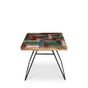 Mesa de Centro Artesanal de Madera de Teca Rústica con Patas de Metal, Madera de Barco Reciclada, Color Antiguo Original, Alta Calidad para Interiores - Product Image 1