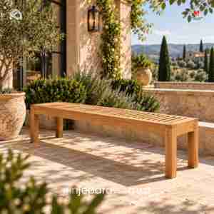 Banco de Madera de Teca Sólida de Lujo para Exteriores, Banco Largo sin Respaldo para Jardín, Patio, Hotel, Resort, Villa - Product Image 1