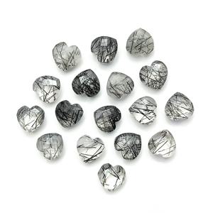 Pierre précieuse en rutile noir facetté, sculptée à la main en forme de cœur, pour la création de bijoux, 10 mm, perles de rutile noir en vrac. - Product Image 2