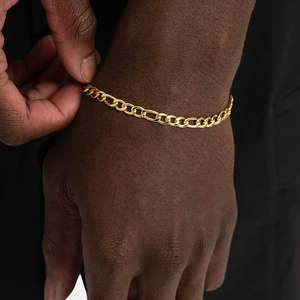 925 Sterling Silver 18K Gold Plated Figaro Chain Bracelet Classic Italian Link Bracelet <b>for</b> <b>Men</b> Women - Product Image 2