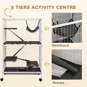 Medium-sized Rolling Cage for Ferrets and Chinchillas 50\" High with Modern Silver 4-Door <b>Hammock</b> for Breeding Parrots - Product Image 6