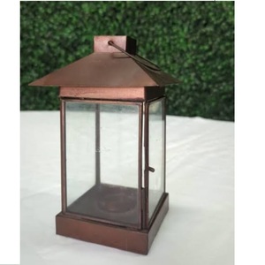 Farol de Metal Largo con Acabado de Cobre y Vidrio, Hecho a Mano, Decorativo para el Hogar, Hoteles, Bodas, Portavelas - Product Image 1