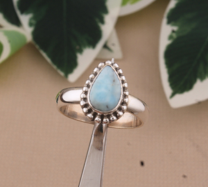 Bague de mariage en larimar naturel de forme fantaisie, argent sterling 925, pierre bleue authentique, bijoux artisanaux classiques - Product Image 2