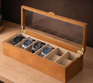 Home <b>Watch</b> Box for Men Women 6 Slot Wooden <b>Watch</b> Display <b>Case</b> with Glass Lid Vintage Style <b>Watch</b> Holder Organizer Valentine Gift - Product Image 6