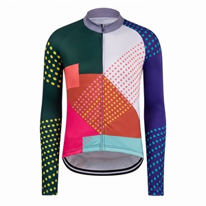 Maillot de cyclisme à manches longues de qualité supérieure, motif géométrique, polyester et élasthanne, respirant, vêtements de vélo de route, séchage rapide - Product Image 2