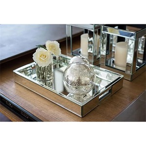 Round <b>Mirrored</b> Glass Storage <b>Tray</b> With Crystal Accents Modern Luxury Design For Table Top Use - Product Image 4