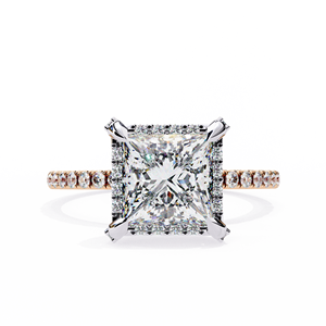 Bague de fiançailles en diamant de laboratoire taille princesse 2,00 ct, en vermeil d'or 18 carats, avec halo pavé et tige pavée, pour femme, luxe - Product Image 2