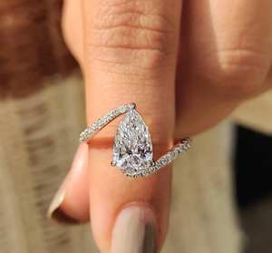 Anillos de Boda para Mujer con Diamantes Cultivados en Laboratorio, Corte Pera, 1 Quilate, Estilo Clásico, Sin Níquel, Sin Plomo, Oro Sólido de 10k/14k/18k - Product Image 5