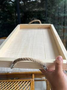Handmade Wood Serving <b>Tray</b> with Handles: Rustic Wooden Decor Serving <b>Tray</b> to <b>Dinner</b> Plate Daily Decoration Items - Product Image 4