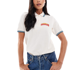 เสื้อโปโลแขนสั้นคุณภาพสูงสำหรับผู้หญิง ผ้าฝ้าย 100% สกรีนโลโก้ตามสั่ง สีพื้น สไตล์สตรีทแวร์ สำหรับฤดูร้อน รับผลิตแบบ OEM - Product Image 1