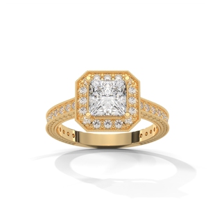 Bague de fiançailles en diamant de culture, taille radiant, solitaire avec pierres pavées sur les côtés, or 14 carats, bijoux pour femme - Product Image 4