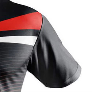 T-shirt sportif à manches courtes pour homme, motif géométrique noir et rouge, coupe ajustée, col rond, en polyester tricoté, séchage rapide - Product Image 2