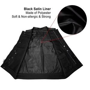 <b>Men</b> Genuine <b>Leather</b> Motorcycle Vest Sleeveless <b>Jacket</b> Stand Collar Zipper Solid Front Multiple Pockets Club Style Winter Riding - Product Image 3