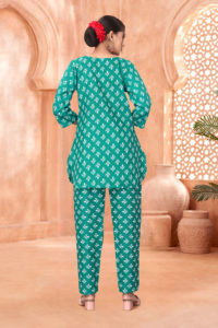 Elegant Mint Blue Print Polly Rayon Women Co ord Set Sustainable Round Neck Two Piece Outfit Casual Loose Fit Ladies Pant Suit - Product Image 2