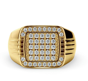 <b>Gold</b> Plated Zircon <b>Ring</b> <b>Men</b> Oval Signet Band Micro Inlaid CZ Jewelry for Wedding Engagement Party Gift - Product Image 5