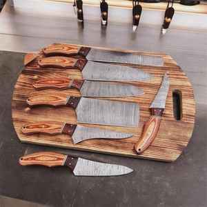 Juego de Cuchillos de Cocina de Acero de Damasco Hechos a Mano de Primera Calidad, 5 Piezas, con Mango de Madera y Funda de Cuero - Product Image 6