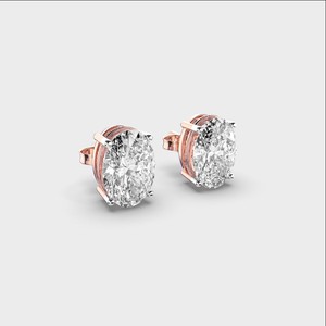 Boucles d'oreilles solitaires ovales en diamant de laboratoire, or blanc/rose/jaune 14 carats, rhodiées, certifiées IGI, cadeau d'anniversaire ou de fête - Product Image 5