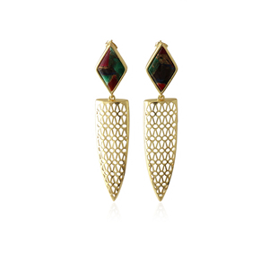 Designer women's <b>earring</b> mohave copper turquoise gemstone <b>dangle</b> <b>earring</b> solid brass 18k <b>gold</b> plated filigree design <b>earrings</b> - Product Image 6