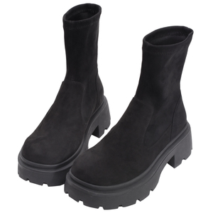 Bottines courtes Ann'S pour femmes, noires, en daim, à plateforme, semelle épaisse, confortables, coupe large, style chaussette extensible - Product Image 1