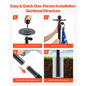 Kit de Mástil de Bandera Seccional Resistente de 25 pies con Luz Solar LED de 136 LED, Mástil de Bandera de Aluminio para Exteriores para Casa o Jardín - Product Image 5