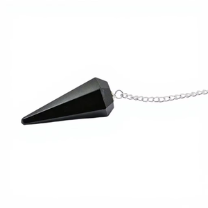 Péndulo de Cristal de Ágata Negra de Moda, Forma Triangular Facetada, Cadena Plateada con Cuentas de Piedra Transparente, Herramientas de Meditación y Radiestesia - Product Image 6