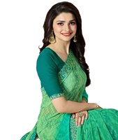 Nouvelle arrivée indienne et pakistanaise, sari en fausse fourrure uni avec bordure en dentelle, bande verte bandhani, design ethnique moderne, haute qualité, vêtement de fête