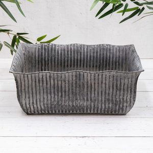 Hot Selling Rectangular Metal <b>Planters</b> Industrial Style Outdoor Pots Gray Ribbed Design <b>Rectangle</b> Garden Decorative Pots - Product Image 1
