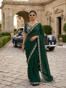 ผ้าส่าหรีผ้าไหมซาตินคลาสสิกทันสมัย ดีไซน์ล่าสุดจากอินเดีย พร้อมงานปักดิ้นและเลื่อม สำหรับขายส่ง - Product Image 3