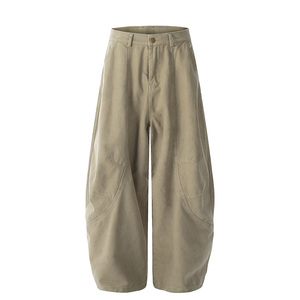 High Waist Loose Fit <b>Harem</b> Pants 100% Cotton Canvas Knee Length Solid Color Casual Style With Pockets Button Fly - Product Image 3