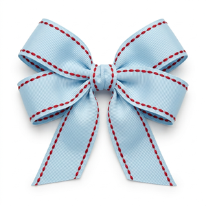 Ruban gros-grain en polyester tissé de 25 mm, bleu poudré avec bordure rouge, idéal pour emballages cadeaux, nœuds pour cheveux et couture – Vente en gros - Product Image 1