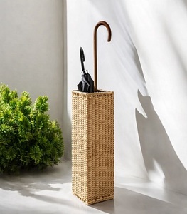 Porte-parapluie moderne en osier, forme rectangulaire, type sur pied, panier de rangement écologique pour salon, design minimaliste - Product Image 1