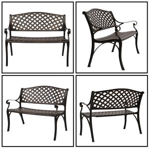Panca da Parco Rustica in WPC con Telaio in Alluminio Pressofuso e Schienale in Rete - 103 cm x 42 cm x 47 cm - per Hotel, Centri Commerciali, Parchi, Giardini, Patii - Product Image 2