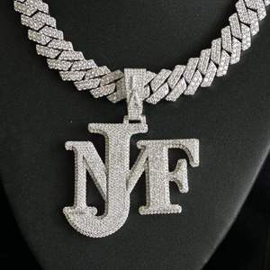 Collar Hip Hop Personalizado con Letra JF, Chapado en Rodio, Plata de Ley 925, con Moissanita, para Hombre y Mujer - Product Image 2