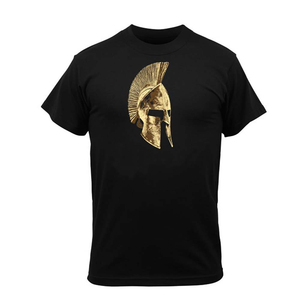 T-shirt noir pour homme avec imprimé casque grec doré, manches courtes, col rond, coupe décontractée, jersey 100% coton, taille standard - Product Image 1